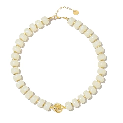Boho Colorful Chunky Beaded Necklace for Women Trendy Resin Statement Choker Necklaces Summer Beach Style Womens Vacation Fashion Jewelry Gifts Accessories - color: White-3