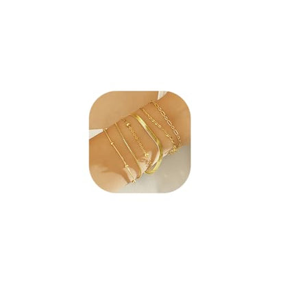 Wgoud Waterproof Gold Bracelets for Women Trendy, Dainty 14K Real Gold Plated Fashion Stackable Bracelet Sets for Women Thin Cuban Link Paperclip Chain Bracelets Layered Gold Jewelry Sets Gifts for Womens - color: 6Pcs Gold Bracelet A