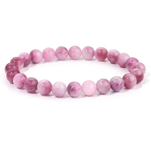 8mm Beaded Bracelets for Women, Natural Crystal Gemstone Energy Bracelets - color: Plum Tourmaline