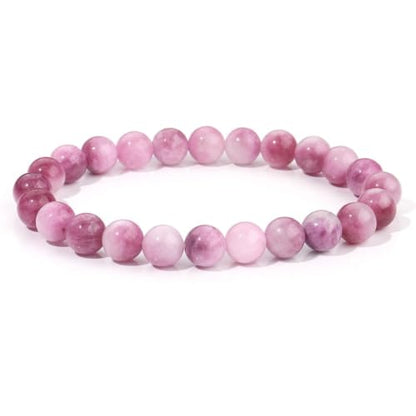 8mm Beaded Bracelets for Women, Natural Crystal Gemstone Energy Bracelets - color: Plum Tourmaline