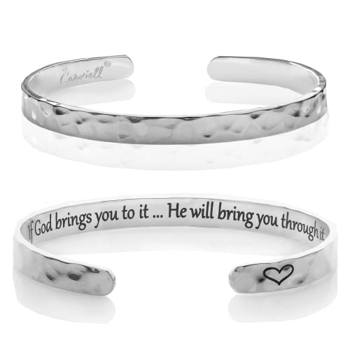 Carviell Bracelet - Gifts for Women – Inspirational, Friendships, Love, Mom, Daughters, Sisters, Christian, Graduations, Memorials & Wedding Gifts – 100+ Phrases – Stainless Steel, Gift Ready - color: CHRISTIAN GIFT - If God brings you to it.. He will bri
