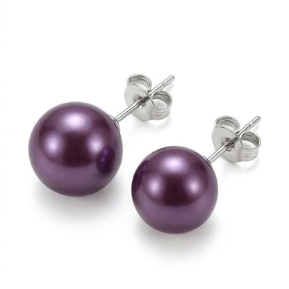 Pearl Stud Earrings Multicolor Shell Beads Pearl Hypoallergenic Stud Earrings Ocean Shell Pearl Jewelry - color: Dark Purple