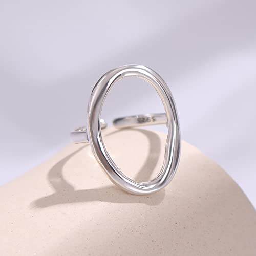 Loqimu 6 Pack Silver Midi Rings Stainless Steel Stackable Rings for Women Open Knuckle Rings Set Wide Irregular Finger Rings for Teen Girls Hug Geometric Fashion Rings Aesthetic Jewelry Gift - color: Silver