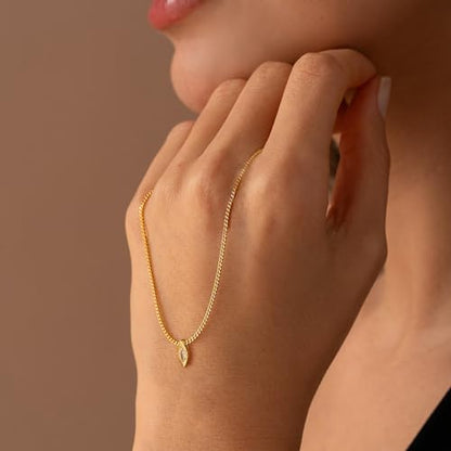 Gold Necklace for Women, 14k Gold Plated Cubic Zirconia Solitaire Pendant Necklace Waterproof Formal Necklaces for Women Cute Simple Necklaces Trendy Gold Jewelry Non Tarnish - color: Gold-Marquise cz