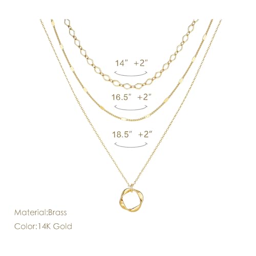 Gold Layered Necklaces for Women Stack Boho Stacking Layering 14K Gold Plated Chain Necklaces Set Cuban Link Herringbone Twist Chain Square Coin Pendant Necklace Jewelry Gifts Trendy Stuff - color: B Gold Layered Circle Neckalce