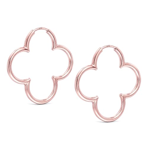 LeCalla 925 Sterling Silver Clover Hoop Earrings for Women | Lightweight Endless Clover Flower Shaped Earrings | Quatrefoil Open Hoop Earring Jewelry Gifts for Women - color: Clover Hoop - Rose Gold 33MM(Medium)