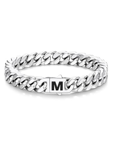 Bandmax Mens Hip Hop Cuban Link Bracelets 5/7/9/12MM Stainless Steel Miami Curb Chain Bracelet Silver/Gold Plated/Black Wristlet Chains for Men 7"-9" - color: 19 9MM Steel-Custom