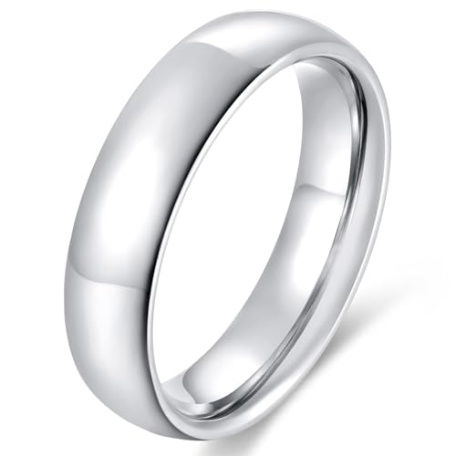 4mm 6mm Stainless Steel Ring Plain Dome High Polished Wedding Band Comfort Fit Size 4-12 - color: Silver-6mm, size: 4