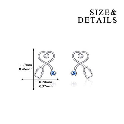 Stethoscope Earrings 925 Sterling Silver Heart Studs Earrings 12 Months Birthstone Crystals from Austria, Graduation Jewelry Gifts for Nurse Doctor RN Medical Student - color: Simulated Sapphire