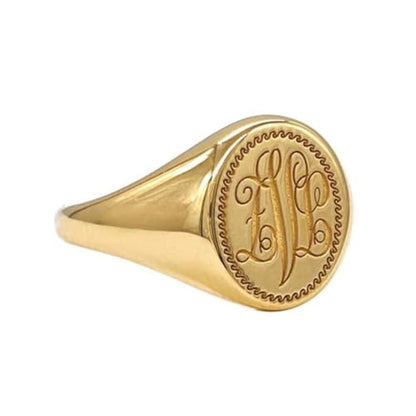 925 Sterling Silver Personalized Monogram Signet Ring Custom with 3 Letters Full Back Rings - color: Gold-Copper Material