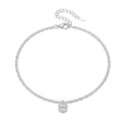 Silver Heart Charm Link Anklet for Women, Adjustable Handmade Cubic Zirconia Stackable Waterproof Summer Beach Chain Anklets Jewelry Accessories Gift - color: Silver CZ