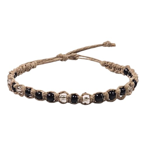 BlueRica Hemp Anklet with Glass Beads - style: Black