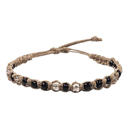 BlueRica Hemp Anklet with Glass Beads - style: Black