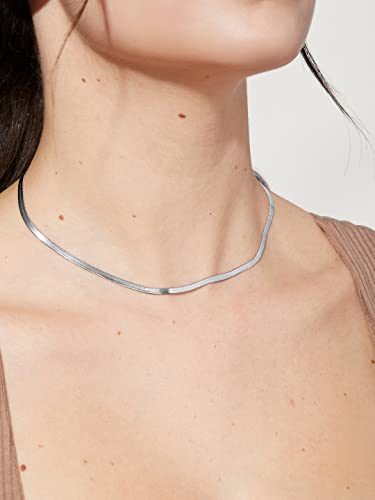 DEARMAY 14K Gold Plated Herringbone Necklaces for Women, Dainty Gold Snake Choker Chain Non Tarnish Trendy Simple Thin & Chunky Options Neckalce 1.5/3/5/6/8mm Chain Jewelry for Gifts - color: SL-3MM 14" Herringbone Necklace