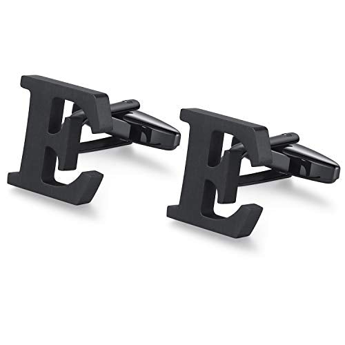 HONEY BEAR Initial Letter Cufflinks for Men Wedding Business | Personalized, Tarnish-Resistant, Steel-Plated Copper Base, Gift Box, for Groomsmen, Father, Husband, Anniversary - style: E Black