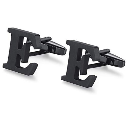 HONEY BEAR Initial Letter Cufflinks for Men Wedding Business | Personalized, Tarnish-Resistant, Steel-Plated Copper Base, Gift Box, for Groomsmen, Father, Husband, Anniversary - style: E Black