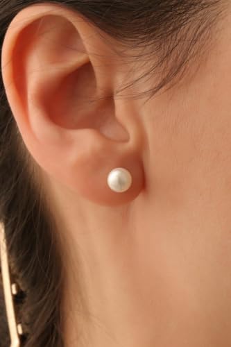 JINERA 5 Pairs Stud Earrings for Women 14K Plated Gold/Silver Pearl Ball Small Stud Earrings Set Cartilage Piercing Hypoallergenic Lightweight Flatback Earrings Jewelry Gifts for Women - color: 1 Pair Flat Back Pearl Earrings - Gold