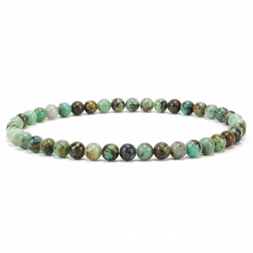 Cherry Tree Collection Gemstone Beaded Bracelets For Women and Men – Promotes Protection, Courage, Focus, Balance & Luck – Available in S, M, L with 4mm Round Beads - color: African Turquoise, size: Medium