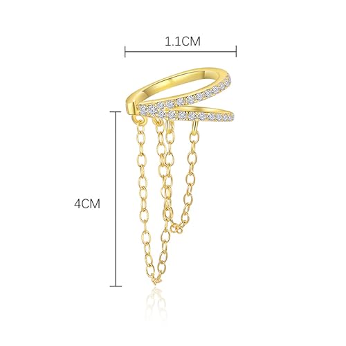 925 Sliver Sterling CZ Ear Cuff Tassels Wrap Clip Earrings for Women 14k Gold Plated No Piercing Cuff Earrings Chain to Daughter Wrap Earrings Tassel Clip On Ear Wedding Birthday Jewelry Gift
