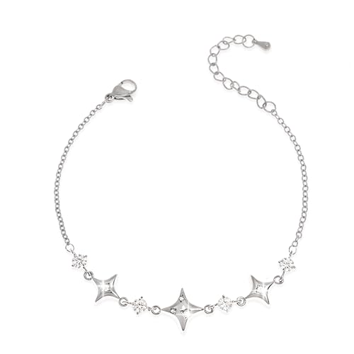 Sonateomber Dainty Gold Silver Star Bracelets for Women, Sparkly Trendy CZ Rhinestone Adjustable Link Chain Elegant Cute Celestial Bracelet Prom Wedding Accessories Fashion Jewelry Gift - color: Silver