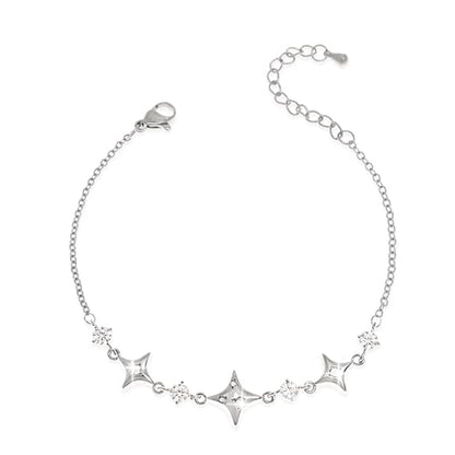 Sonateomber Dainty Gold Silver Star Bracelets for Women, Sparkly Trendy CZ Rhinestone Adjustable Link Chain Elegant Cute Celestial Bracelet Prom Wedding Accessories Fashion Jewelry Gift - color: Silver