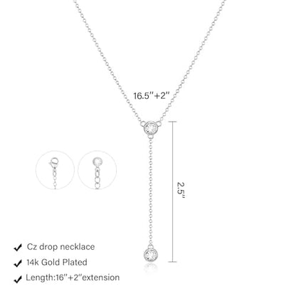 LULII Lariat Gold Necklace for Women Trendy Dainty 14k Gold Plated/Silver Layered Chain Drop Necklaces Y-Shaped Necklace Jewelry for Women Gifts - color: Y 2CZ Necklace-Silver