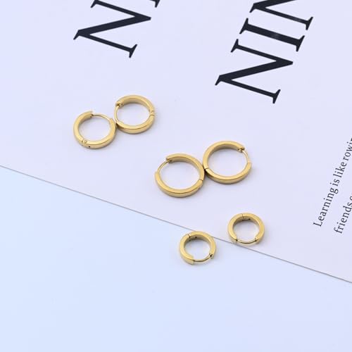 3 Pairs Stainless Steel Hoop Earrings for Men & Women | Minimalist Gold Plated Small Hinged Segment Ring Hypoallergenic Huggie Ear Cartilage Helix Tragus Piercing Jewelry 9/12/14mm