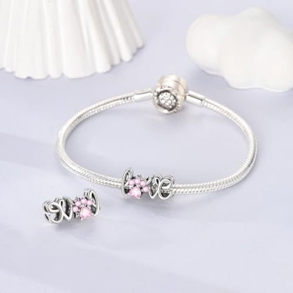Hapour 925 Sterling Silver Charm for Bracelet Necklace Women Pendant Beads | Virgin Mary Charm, Religious Cross Heart Dragon European Jewelry Mom Charm - color: Pink Paw LOVE