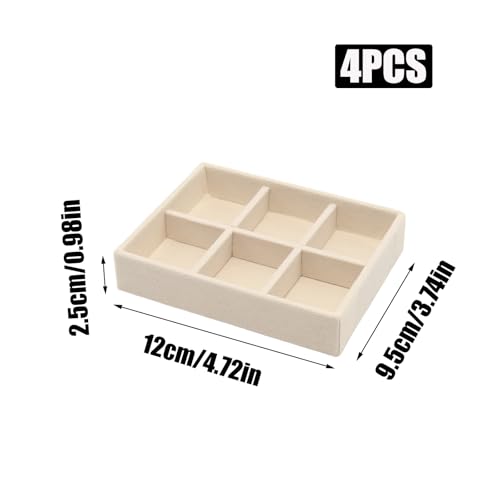 Small Jewelry Tray Set 4 Pcs Beige Velvet Stackable Jewelry Organizer Tray Mini Jewelry Drawer Organizer for Necklace Ring Earrings Jewelry (4 Styles) - color: Beige