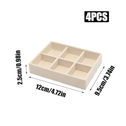 Small Jewelry Tray Set 4 Pcs Beige Velvet Stackable Jewelry Organizer Tray Mini Jewelry Drawer Organizer for Necklace Ring Earrings Jewelry (4 Styles) - color: Beige