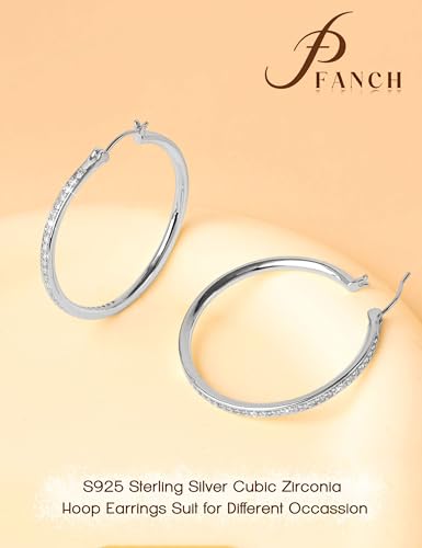 925 Sterling Silver Hoop Earrings for Women Sparkly Cubic Zirconia Large Hoops 18K White Gold Plated Hypoallergenic Lightweight Rhinestone Big Hoop Earrings 40/50MM Silver/Gold - color: 40mm-Silver