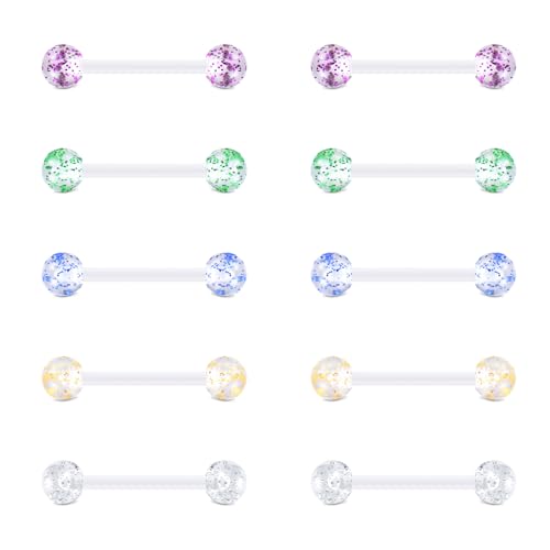 FECTAS 14G Plastic Nipple Rings for Surgery Plastic Tongue Rings Bioflex Flexible Acrylic Piercing Retainer 5 Pairs 14/16/18mm - style: style2-14mm