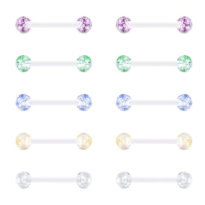 FECTAS 14G Plastic Nipple Rings for Surgery Plastic Tongue Rings Bioflex Flexible Acrylic Piercing Retainer 5 Pairs 14/16/18mm - style: style2-14mm