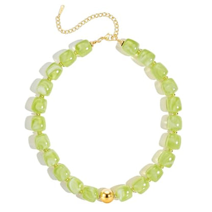 Ritach Chunky Beaded Necklaces for Women - Colorful Large Square Acrylic Beaded Necklace Boho Chunky Necklace Adjustable Statement Choker Necklace for Women Waterproof Summer Beach Jewelry Gifts - color: Light Green