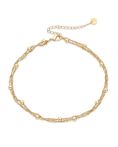 PAVOI 14K Gold Plated Anklet for Women - Trendy Link Chain Ankle Bracelet Summer Jewelry - Boho Dainty Anklets with Cubic Zirconia, Beaded, Evil Eye, Star, Station, Pearls Adjustable Gold Jewelry - style: Beaded