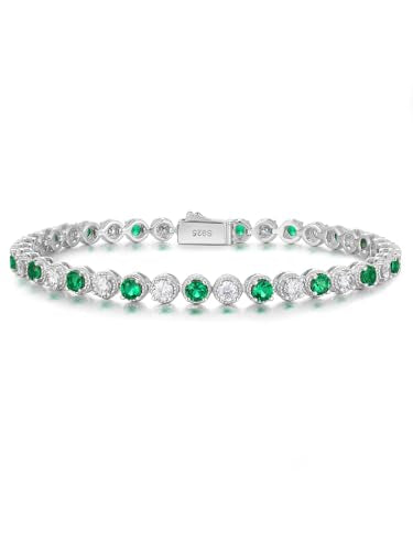 D Color VVS1 Clarity Moissanite and Genuine Sapphire/Emerald/Ruby Tennis Bracelets for Women 2.22ct-10.45ct, Solid 925 Sterling Silver, Anniversary Wedding Valentines Jewelry for Her, Length 5.9-7.5 Inch(15-19cm) - color: Moissanite & Emerald (3.4 - 4.2 C
