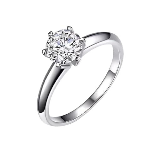 LUSHE Moissanite Engagement Ring 1-2CT D Color VVS1 Clarity 925 Sterling Silver with 18K White Gold Plated Solitaire Moissanite Wedding Promise Rings for Women - color: 001-1 Carat
