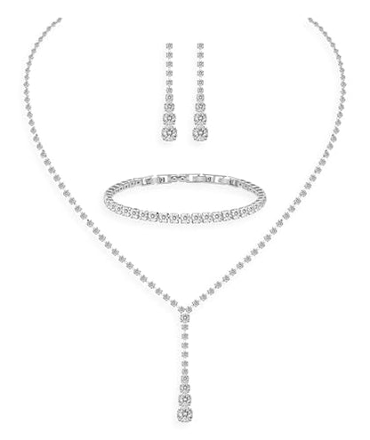 GZWHD Wedding Jewelry Sets for Bride Bridesmaid Women Cubic Zirconia Necklace Earrings Bracelet Set Gift for Mother Friend Wife Daughter Sister Party Prom Jewelry - color: 004-White
