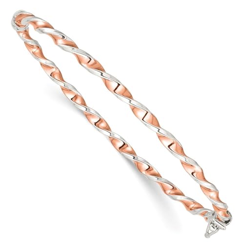 925 Sterling Silver Rose-Tone Twisted Hinged Bangle Bracelet 7"