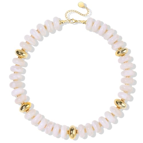 FIRAZIO Colorful Chunky Beaded Necklaces for Women | Trendy Statement Necklace Choker Necklace Boho Summer Beach Vacation Jewelry Gift - color: White Beaded