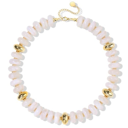 FIRAZIO Colorful Chunky Beaded Necklaces for Women | Trendy Statement Necklace Choker Necklace Boho Summer Beach Vacation Jewelry Gift - color: White Beaded