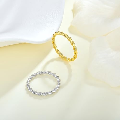 Twisted Rings 925 Sterling Silver Stackable Ring Jewelry Gifts for Women - color: 18K White Gold Plated, size: 8
