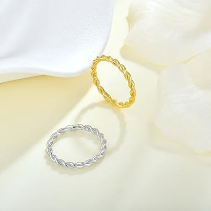 Twisted Rings 925 Sterling Silver Stackable Ring Jewelry Gifts for Women - color: 18K White Gold Plated, size: 8