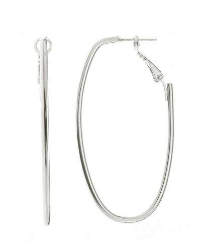 Women's Fashion Dangling Hoop Earrings Made In Korea - color: Long Oval Silver-Tone, size: 21mm