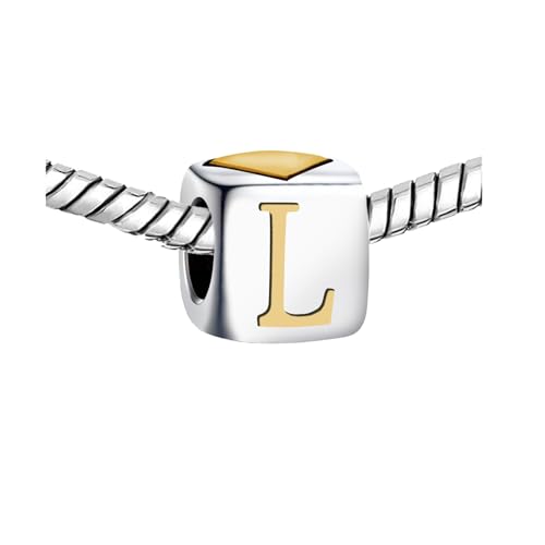 KunBead Initial A-Z Letter Gold Heart Alphabet Love Bead Birthday Charms Compatible with Pandora Charm Bracelet for Women - style: Letter L
