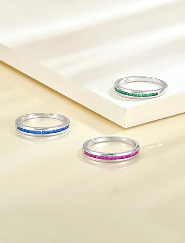 YL Stackable Rings 925 Sterling Silver Halo Birthstone Eternity Bands Jewelry for Women - color: 06-alexandrite-Jun