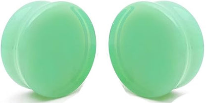 Mint Green Opalite Glass Ear Plug gauges (25mm- 1 inch) - size: 25 mm (1 inch)