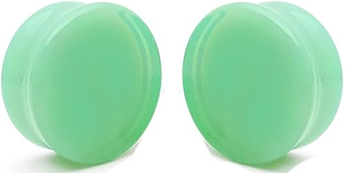 Mint Green Opalite Glass Ear Plug gauges (16mm- 5/8 inch) - size: 16 mm (5/8 inch)