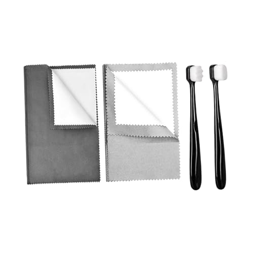 Yiju 2 Pieces Jewelry Cleaning Cloth Silver Cleaning Cloth Kit Silver Jewellery Cleaner Kit Double Sided Use Multifunctional with 2 Brush Flannel PP, Light Gray Dark Gray - color: Light Gray Dark Gray