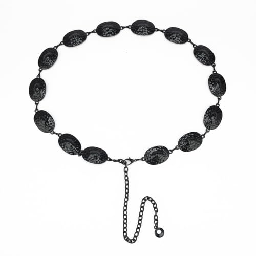 ILuvatar Western Metal Concho Belt for Women Cowgirl Waist Chain for Women Dress Pants Adjustable - color: Black-t31